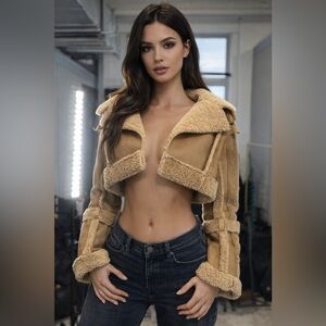 Signature Luxe Cropped Teddy Jacket – Tan Edition